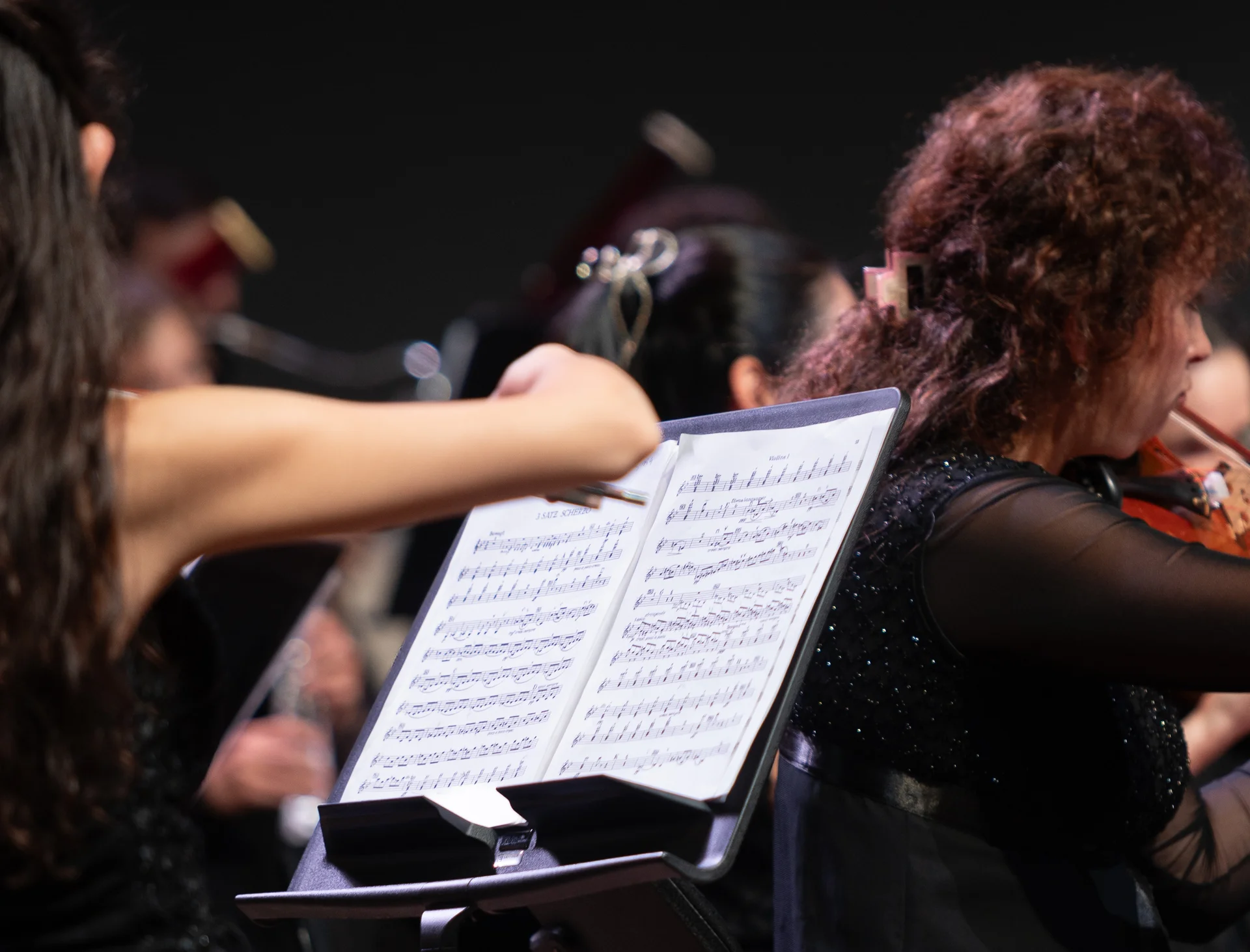 Diverse events set against a stunning mountain backdrop Orchestra with violinists performing on stage